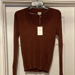 A new day Brown Ribbed Long Sleeve Sweater size large nwt